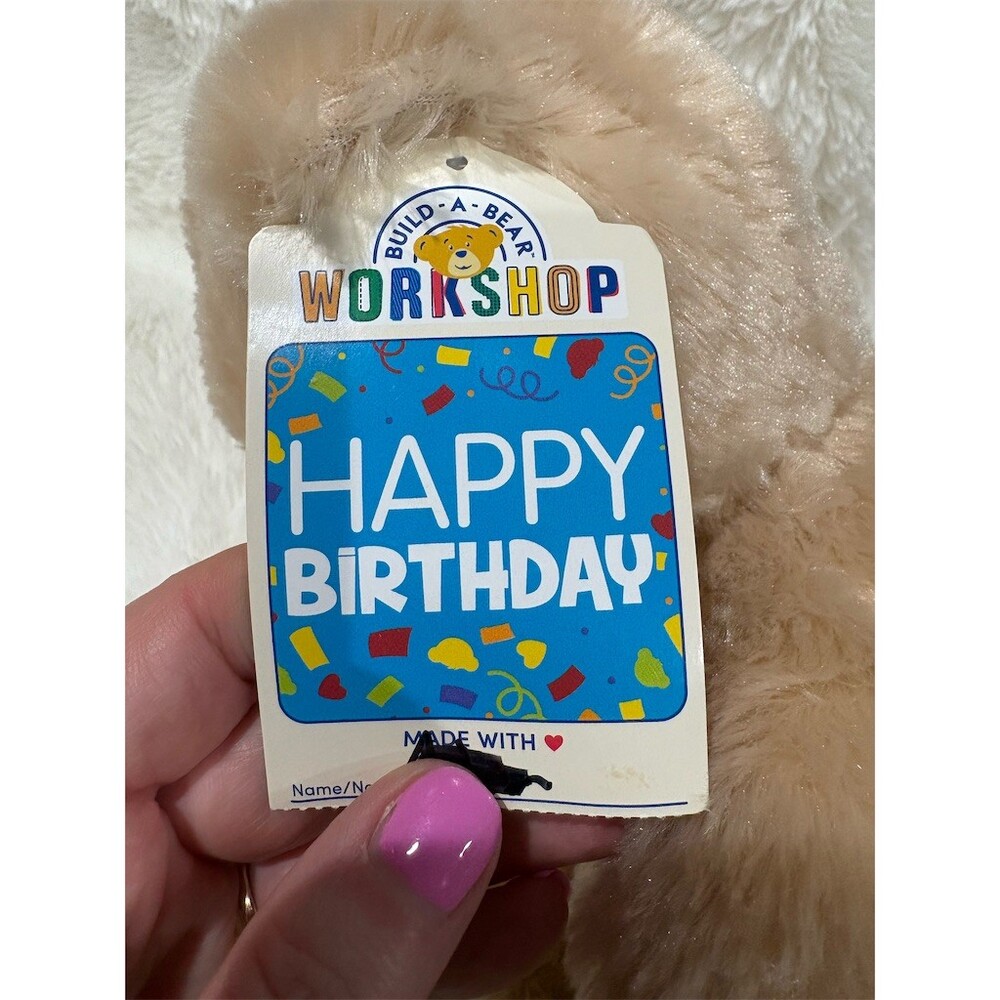 Build-A-Bear Happy Birthday Bear Plush Tan Teddy Confetti Feet w/ Hang Tag - Picture 7 of 8